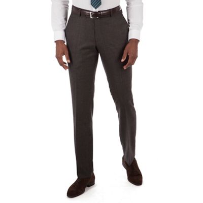 Grey puppytooth plain front tailored fit suit trouser